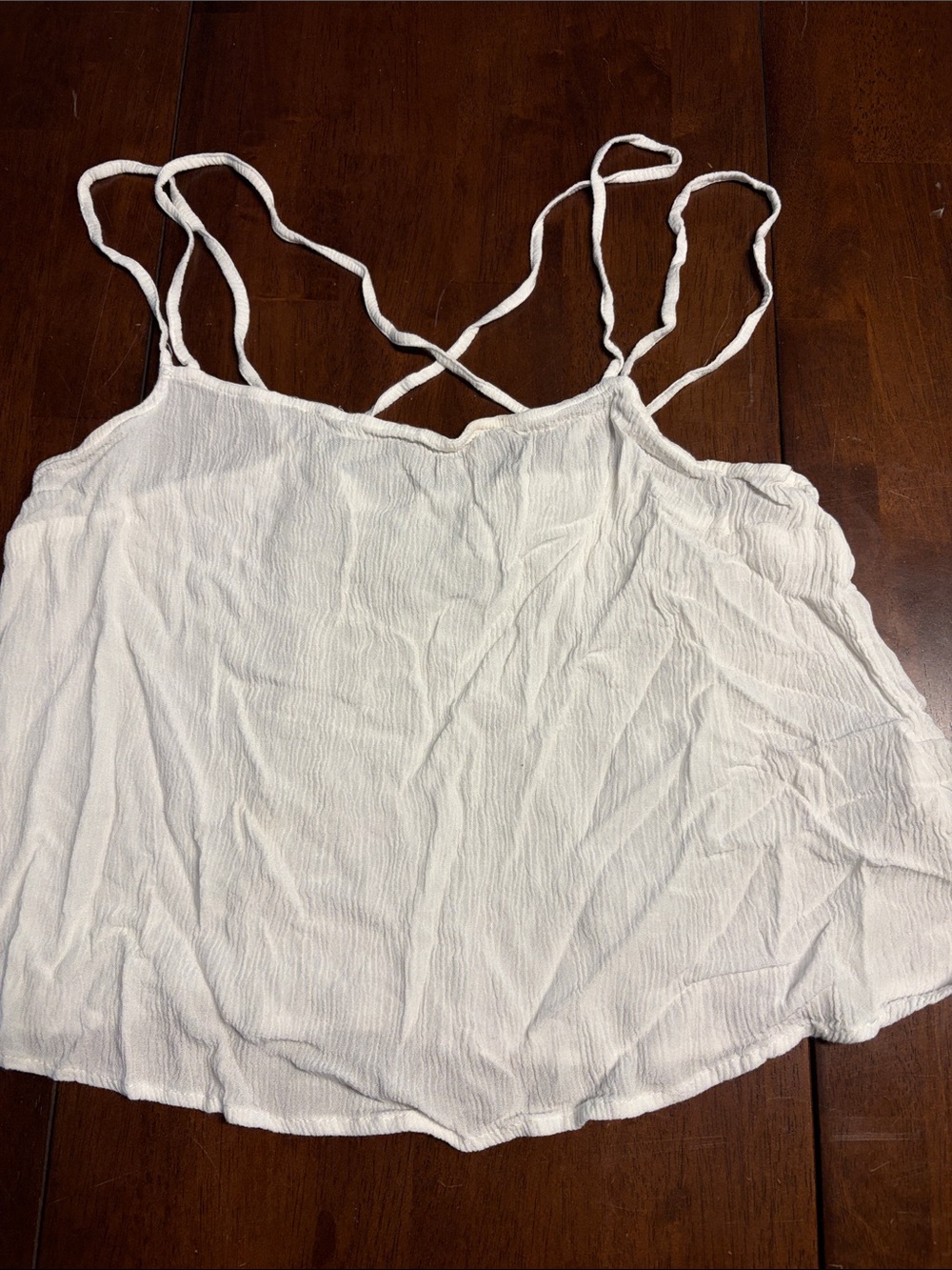 Divided White Double-Strap Crinkle Cami